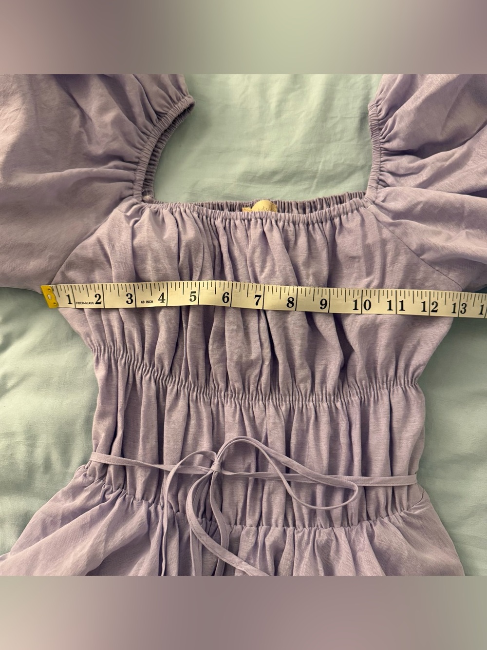 Altar'd State lilac mini dress with puffy sleeves and tie waist - Picture 3 of 5